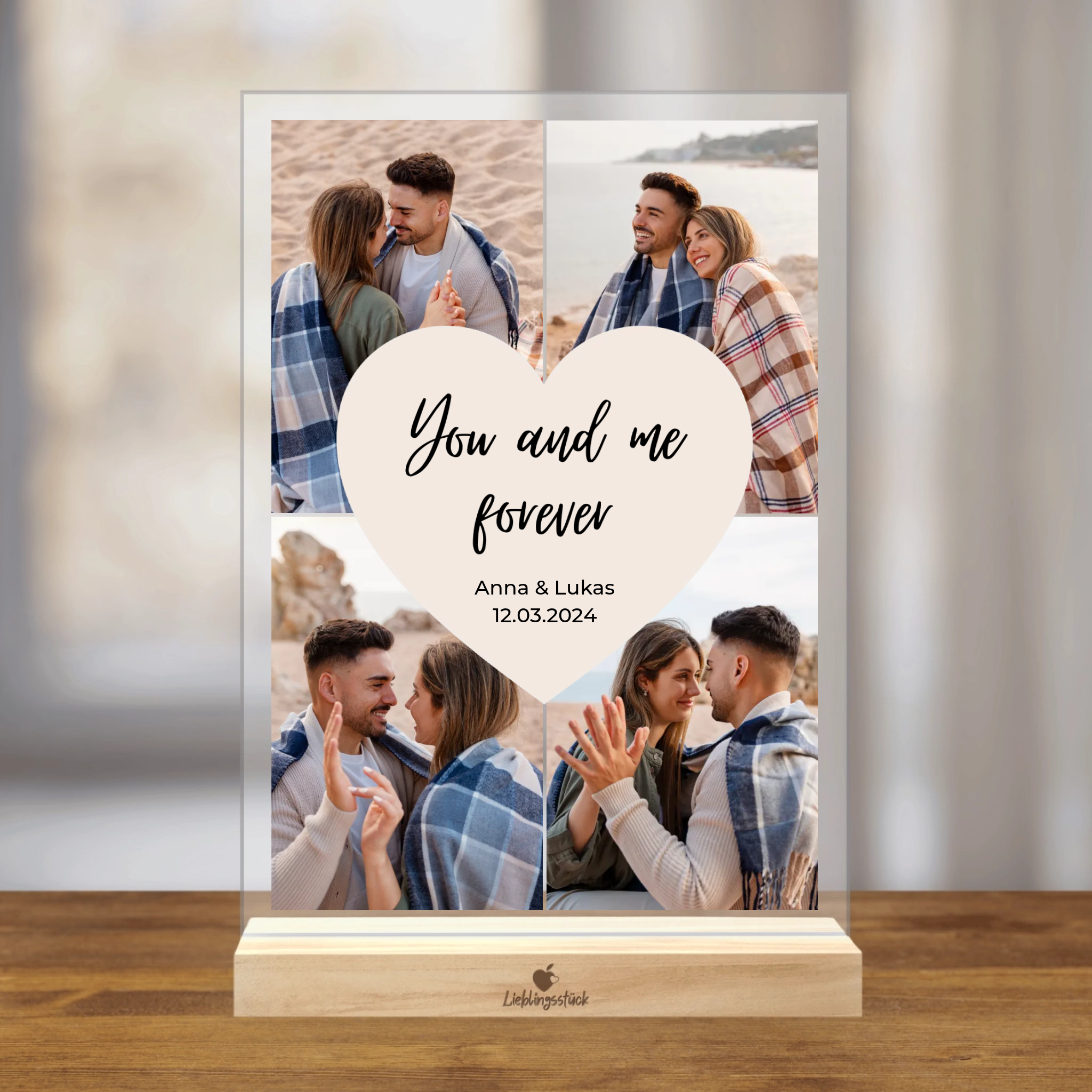 Personalisierter Acrylaufsteller "Herz Fotos"