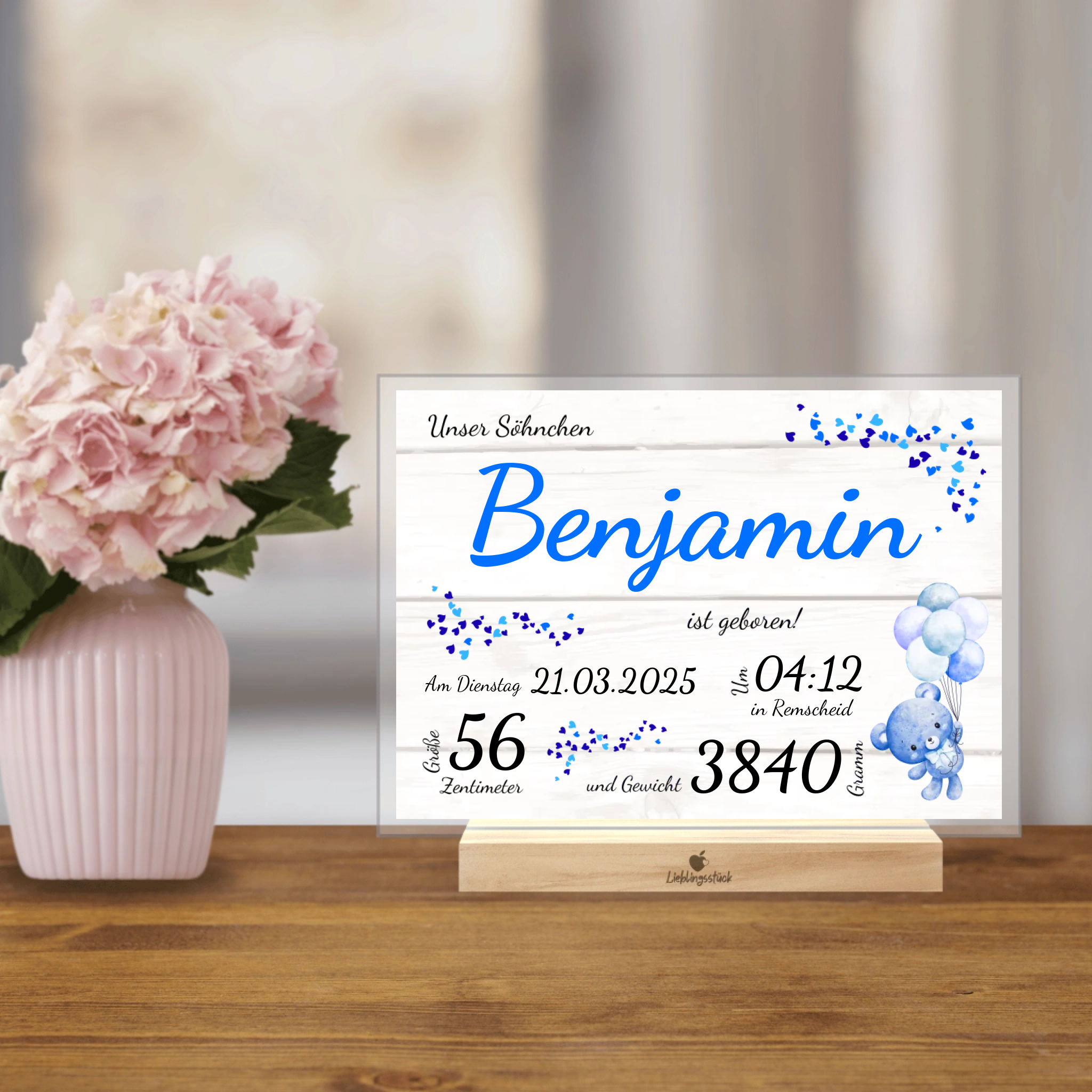 Personalisierter Acrylaufsteller "Unser Söhnchen"