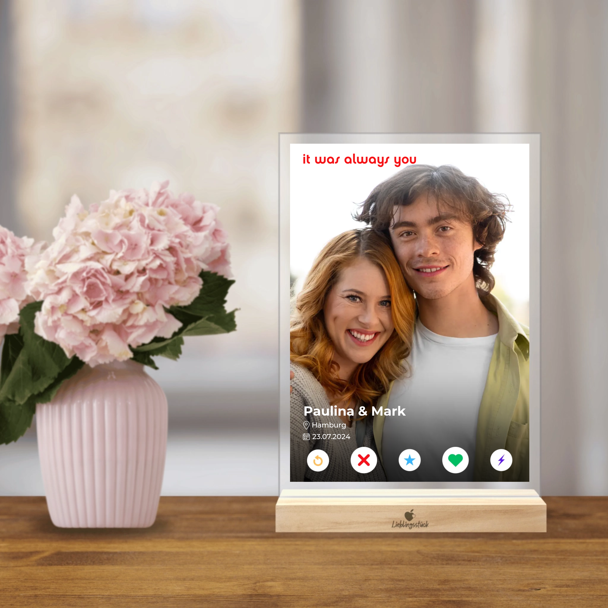 Personalisierter Acrylaufsteller "Dating App"