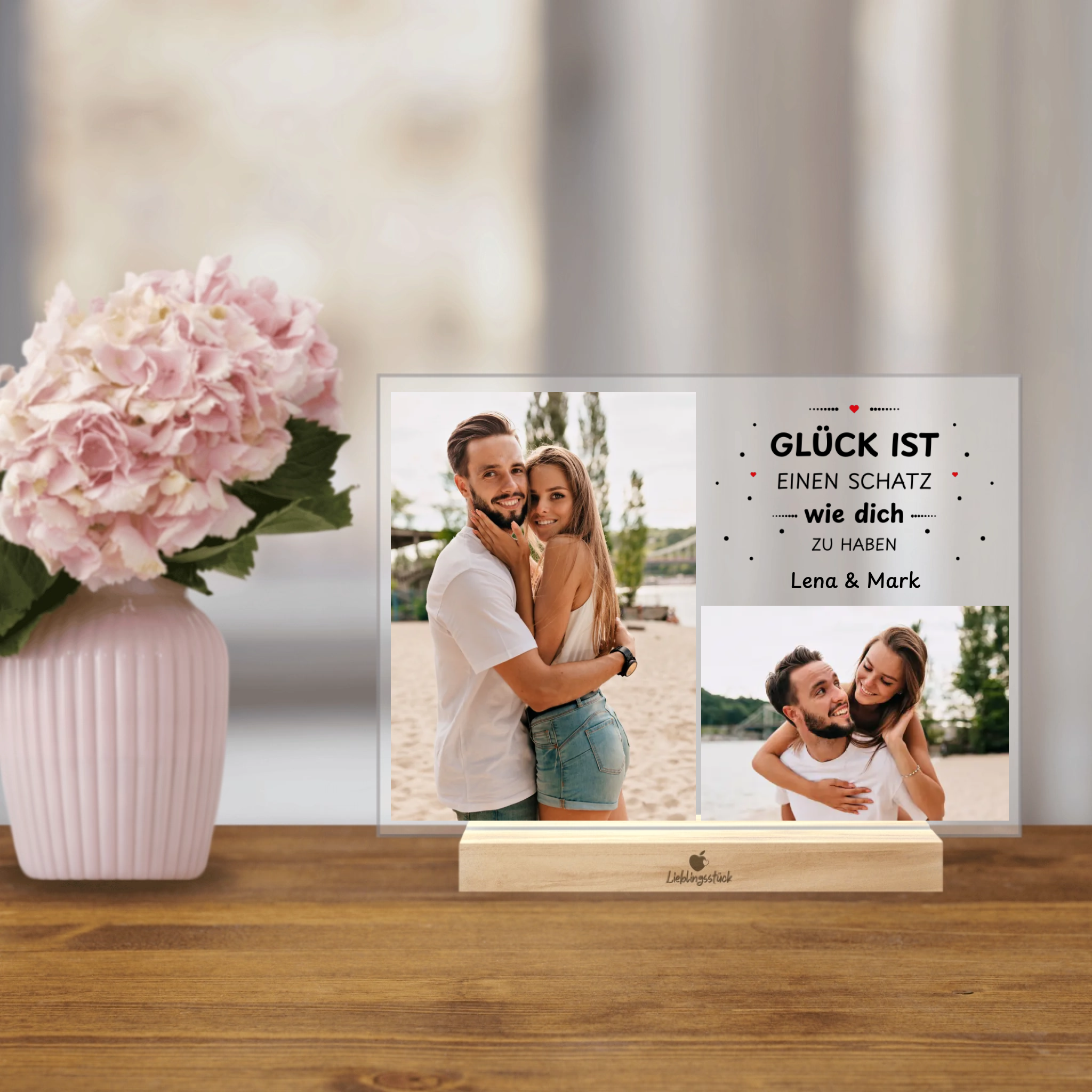 Personalisierter Acrylaufsteller "Glück ist"