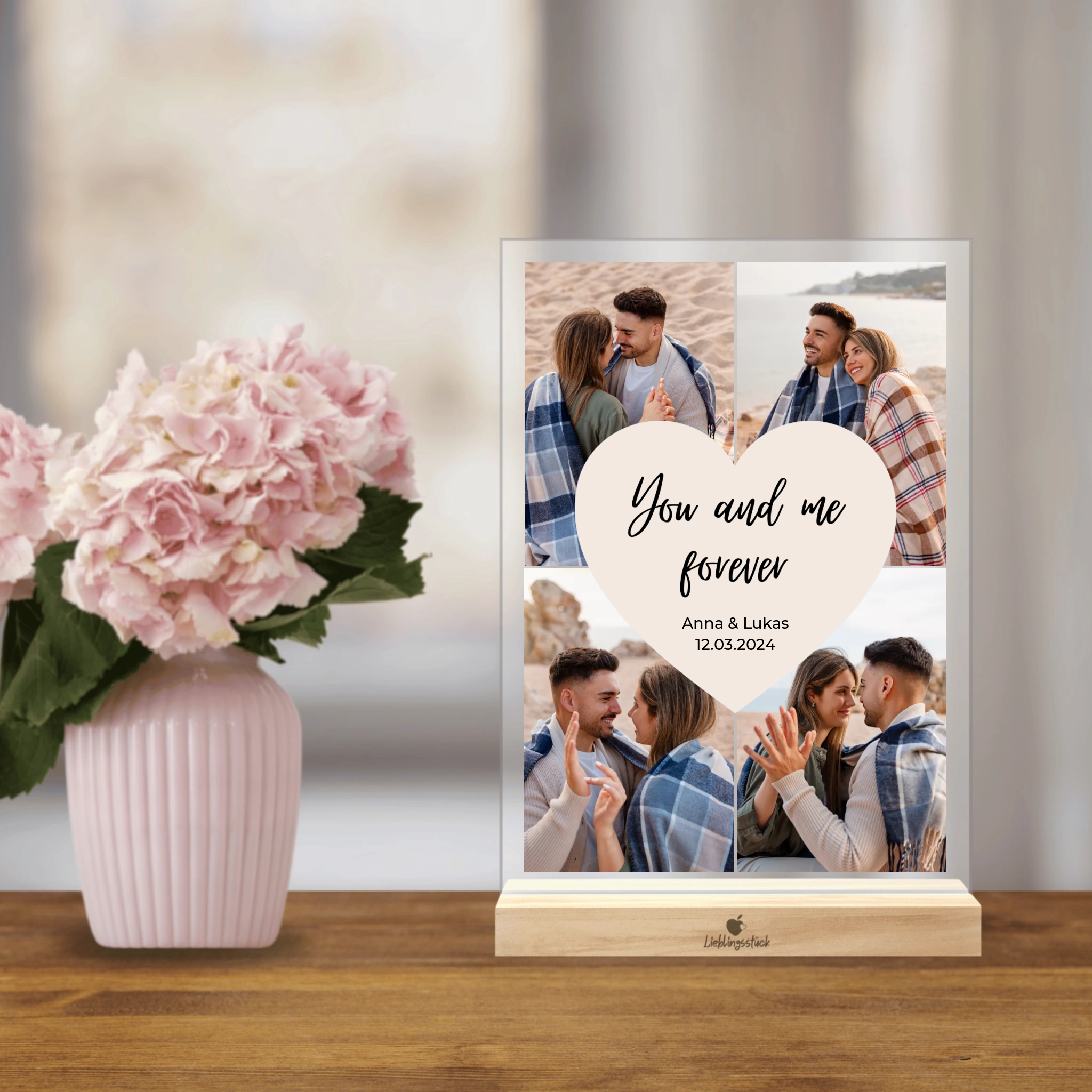 Personalisierter Acrylaufsteller "Herz Fotos"